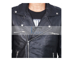 The Walking Dead Jeffery Dean Morgan Black Biker Leather Jacket | free-classifieds-canada.com - 1