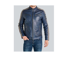 Ethan Retro Racer Blue Leather Jacket | free-classifieds-canada.com - 1