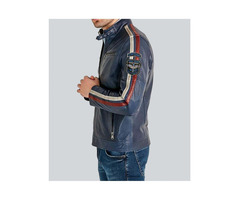 Ethan Retro Racer Blue Leather Jacket | free-classifieds-canada.com - 2