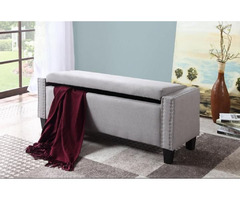 Light Grey Storage Bench With Nail Heads | free-classifieds-canada.com - 1