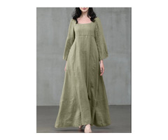 Women Solid Color Square Neck Ruffles Sleeve Zipper Loose Casual Maxi Dress | free-classifieds-canada.com - 1