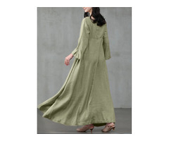 Women Solid Color Square Neck Ruffles Sleeve Zipper Loose Casual Maxi Dress | free-classifieds-canada.com - 3