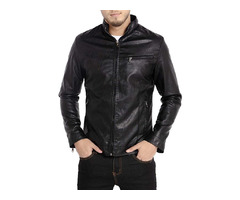 WULFUL Men's Stand Collar Leather Jacket Motorcycle Lightweight Faux Leather Outwear | free-classifieds-canada.com - 1