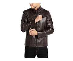 WULFUL Men's Stand Collar Leather Jacket Motorcycle Lightweight Faux Leather Outwear | free-classifieds-canada.com - 2