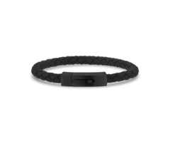 Engravable Black Leather Bracelet with Black Clasp for Mens - Gift for Him | free-classifieds-canada.com - 1
